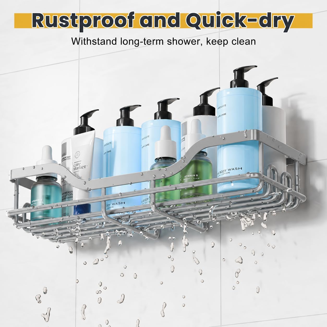 OMAIRA 3-Pack Shower Caddy with Soap Holder, Adhesive Rustproof No-drill Strudy Loading Inside Shower Organizer Shelves Rack Storage Bathroom Organization for Smooth Wall Glass Tile, Grey