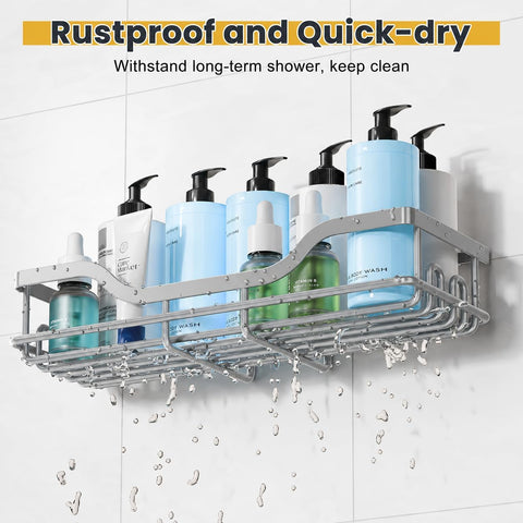 OMAIRA 3-Pack Shower Caddy with Soap Holder, Adhesive Rustproof No-drill Strudy Loading Inside Shower Organizer Shelves Rack Storage Bathroom Organization for Smooth Wall Glass Tile, Grey