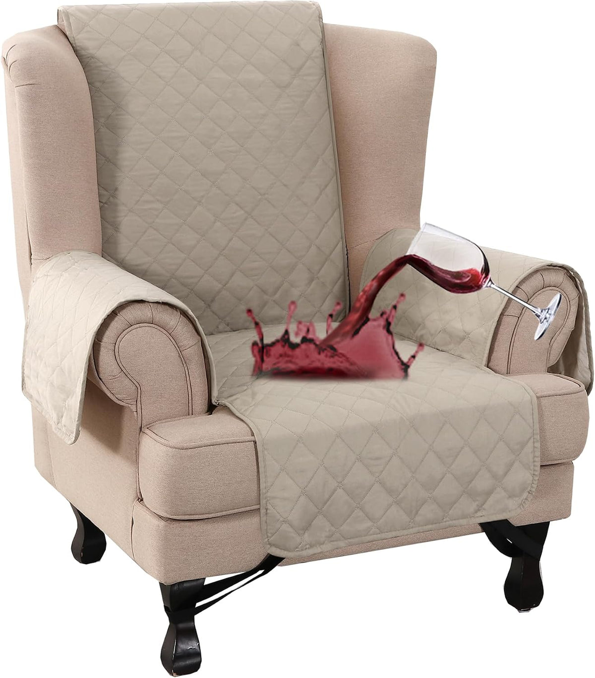 Turquoize 100% Waterproof Wing Chair Cover Wing Chair Slipcovers, Pale Oak