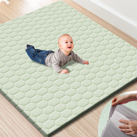 TINYHARBO Premium Foam Baby Play Mat 50" x 50" with Removable Cover, Extra Thick Padding Playpen Mat, Non-Slip Floor Mat, Stylish & Easy to Clean for Crawling Baby, Infants & Toddlers, Green