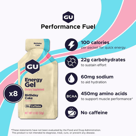 GU Energy, Original Energy Gels, Birthday Cake - 8 Count