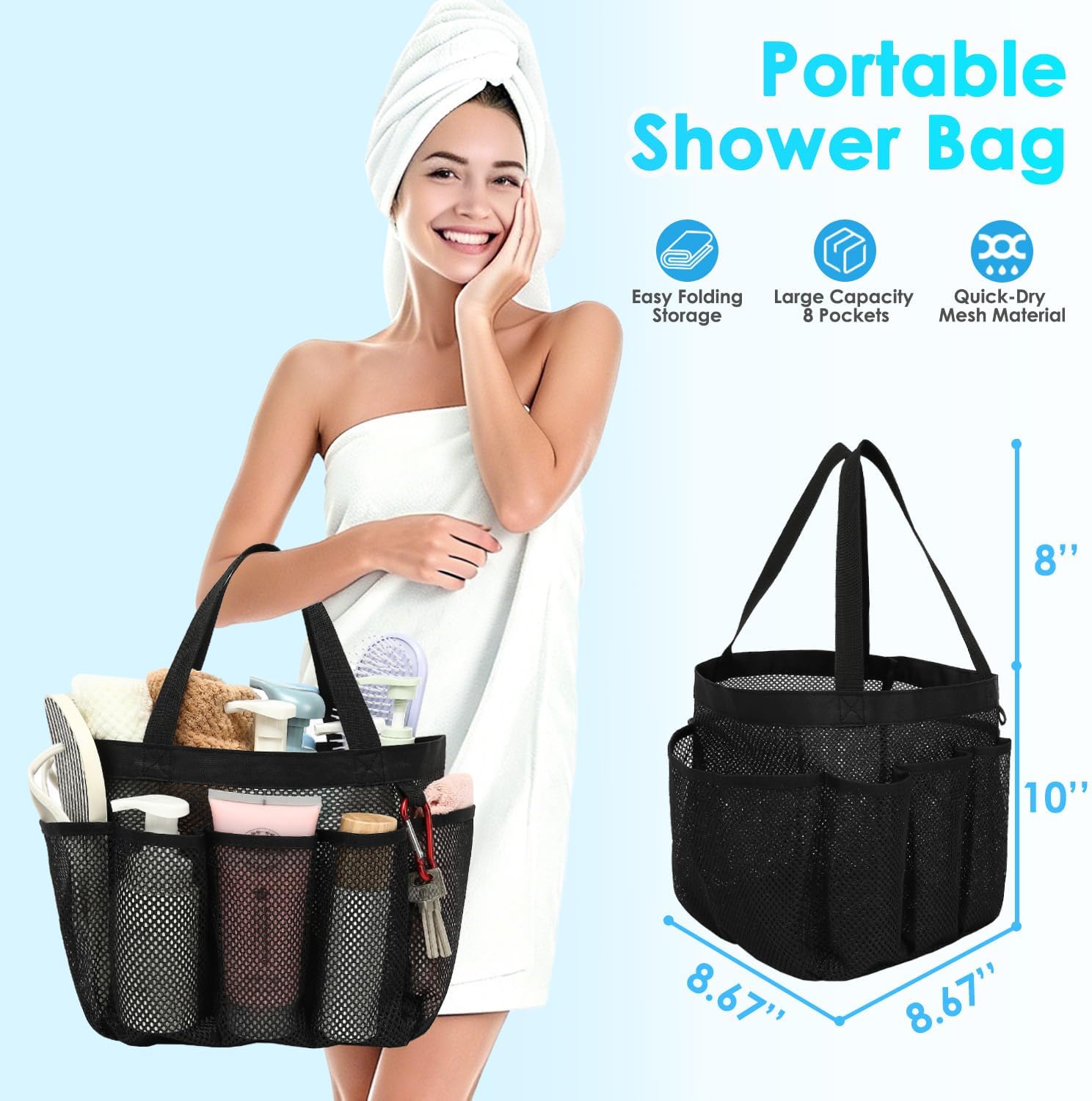Fammart Mesh Shower Caddy Portable, Shower Bag College Dorm Room Essentials