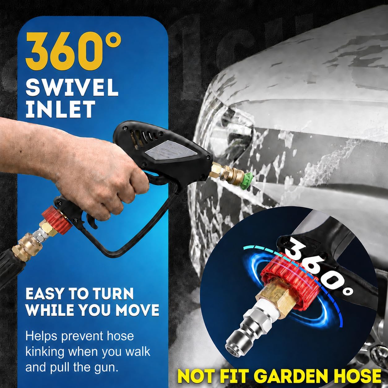 TOOLCY Pro Short Pressure Washer Gun 5000 PSI with 360° Swivel 3/8" Inlet