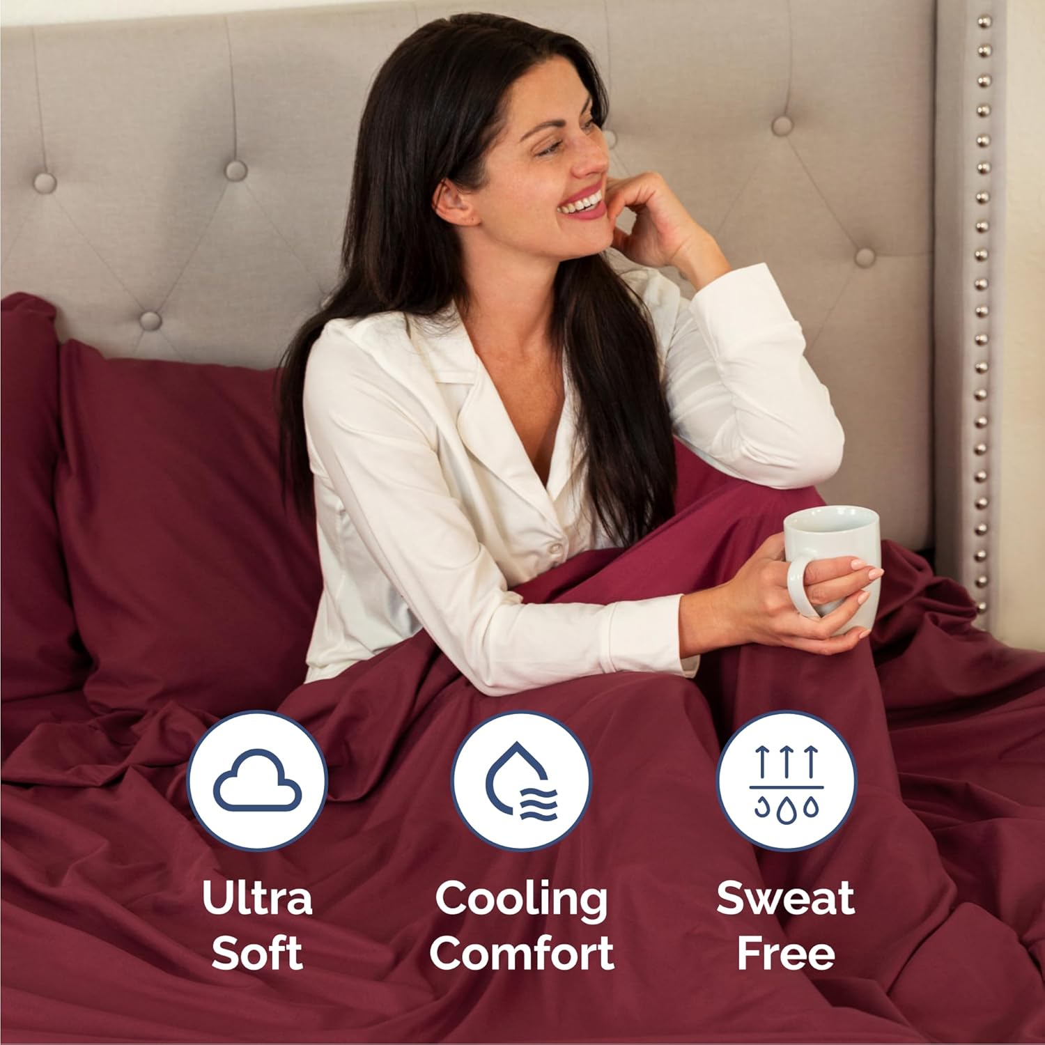Queen Size 4 Piece Sheet Set - Comfy Breathable & Cooling Sheets - Burgundy