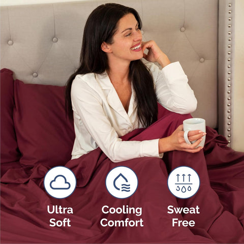 Queen Size 4 Piece Sheet Set - Comfy Breathable & Cooling Sheets - Burgundy