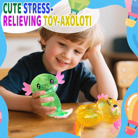 Axolotl Squishy Stress Relief Toy Glitter Fidget Toys Puffwize Cute Malt Sugar Axolotl Toy Fidget Toys for Kids Youth Adult, Party Favors Anxiety Relief Squishy Toys(Blue)