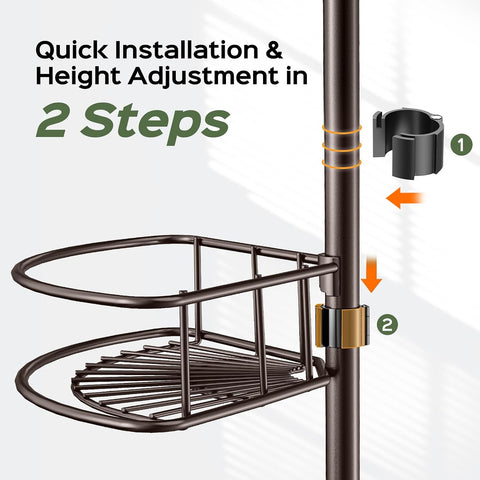 HAMITOR Corner Shower Caddy Tension Pole: No-Drill Rustproof Bathroom Shelf
