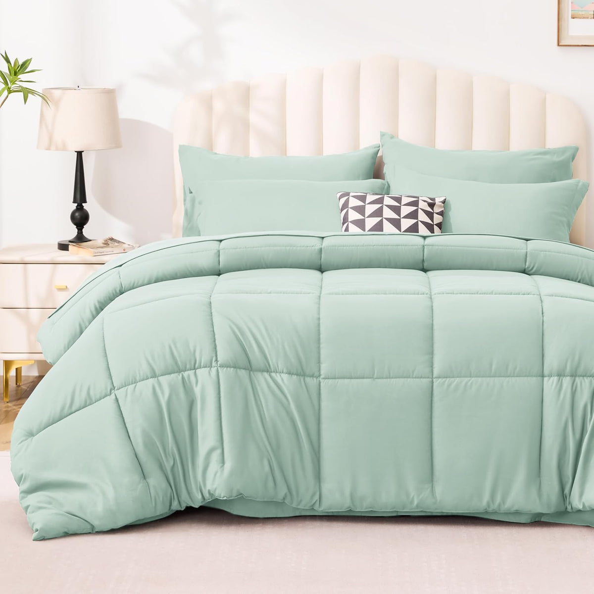 Love's cabin California King Comforter Set, 7 Pieces Bed in a Bag, Aqua