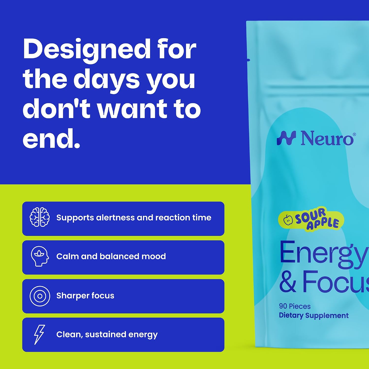 Neuro Energy & Focus Mints, Sour Green Apple, 90 Count