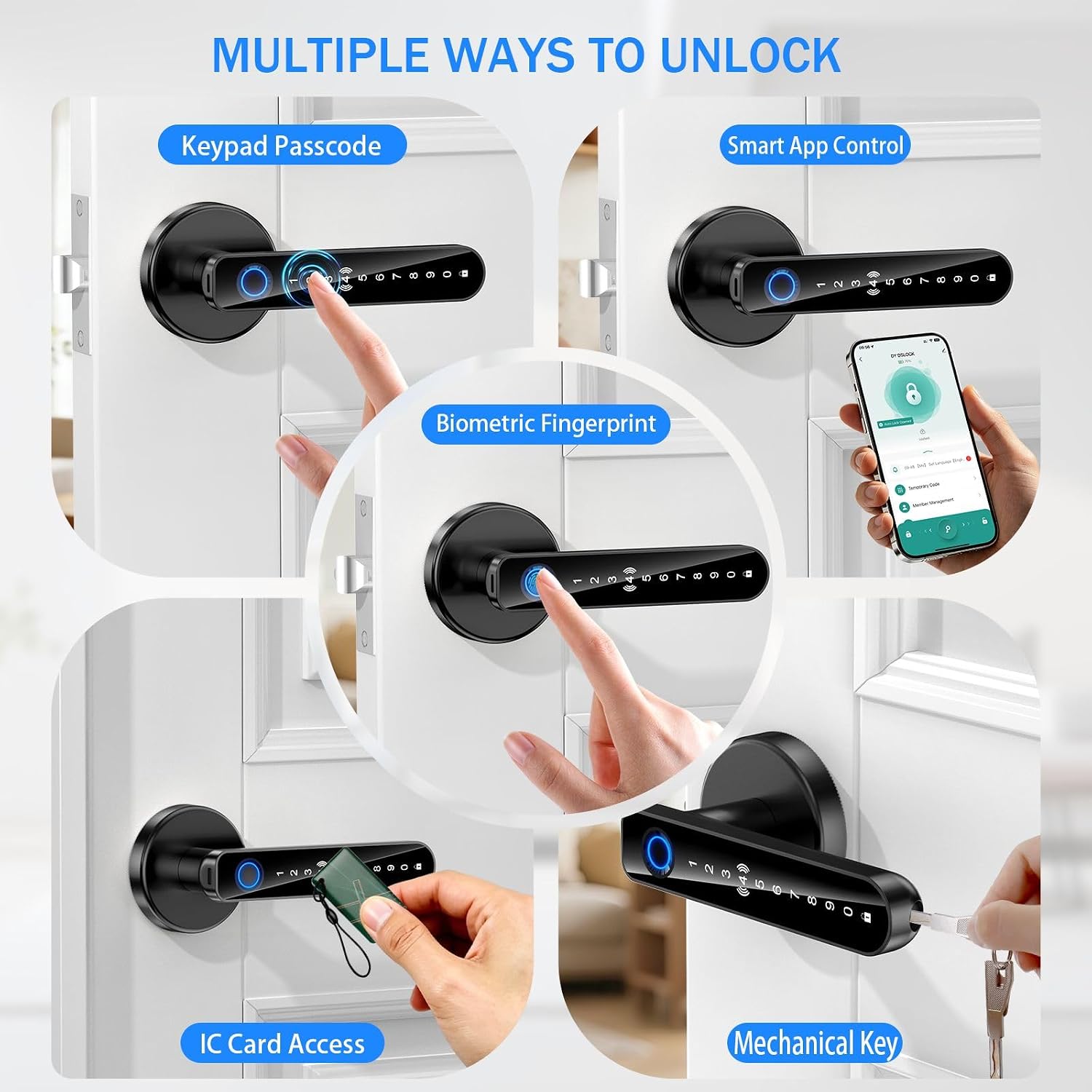 Fingerprint Door Lock - Smart Door Handle with Keypad, Biometric Door Knob for Bedroom, Home Office