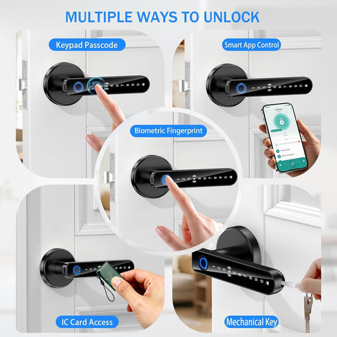 Fingerprint Door Lock - Smart Door Handle with Keypad, Biometric Door Knob for Bedroom, Home Office