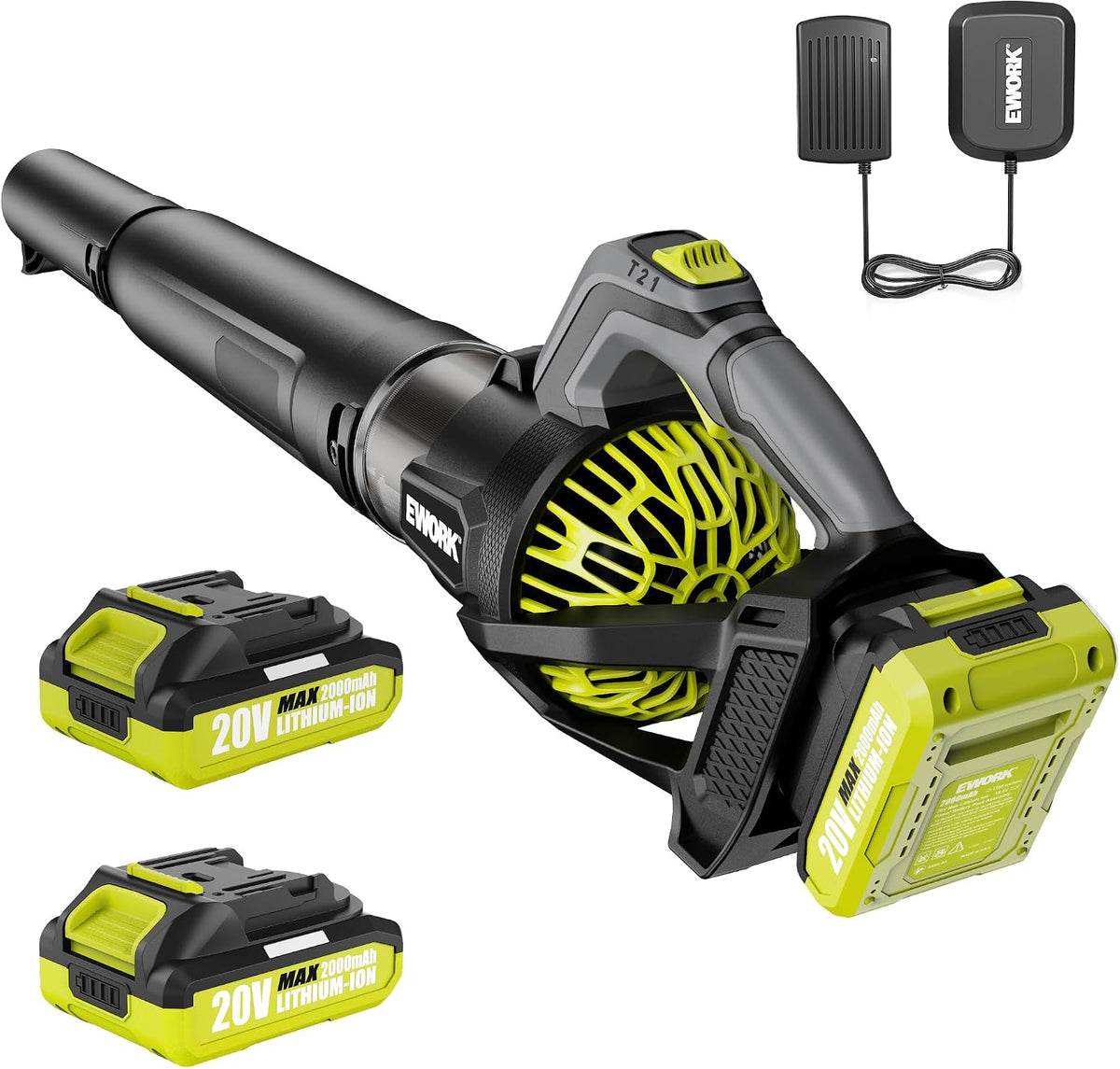 EWORK Leaf Blower, Leaf Blower Cordless with 2×2.0Ah Batteries and Charger