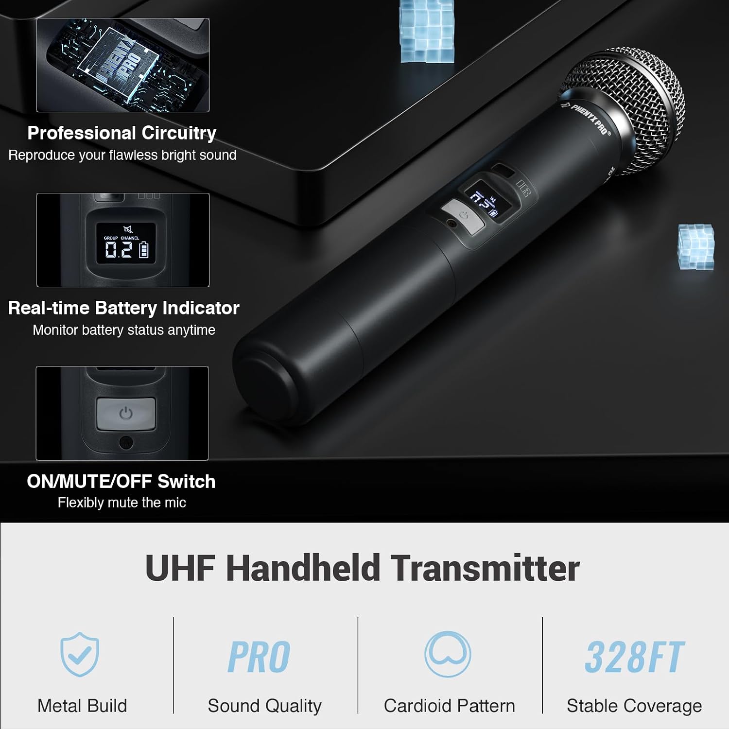 Phenyx Pro Dual UHF Auto Scan Handheld Wireless Microphone System PTU-71-2H