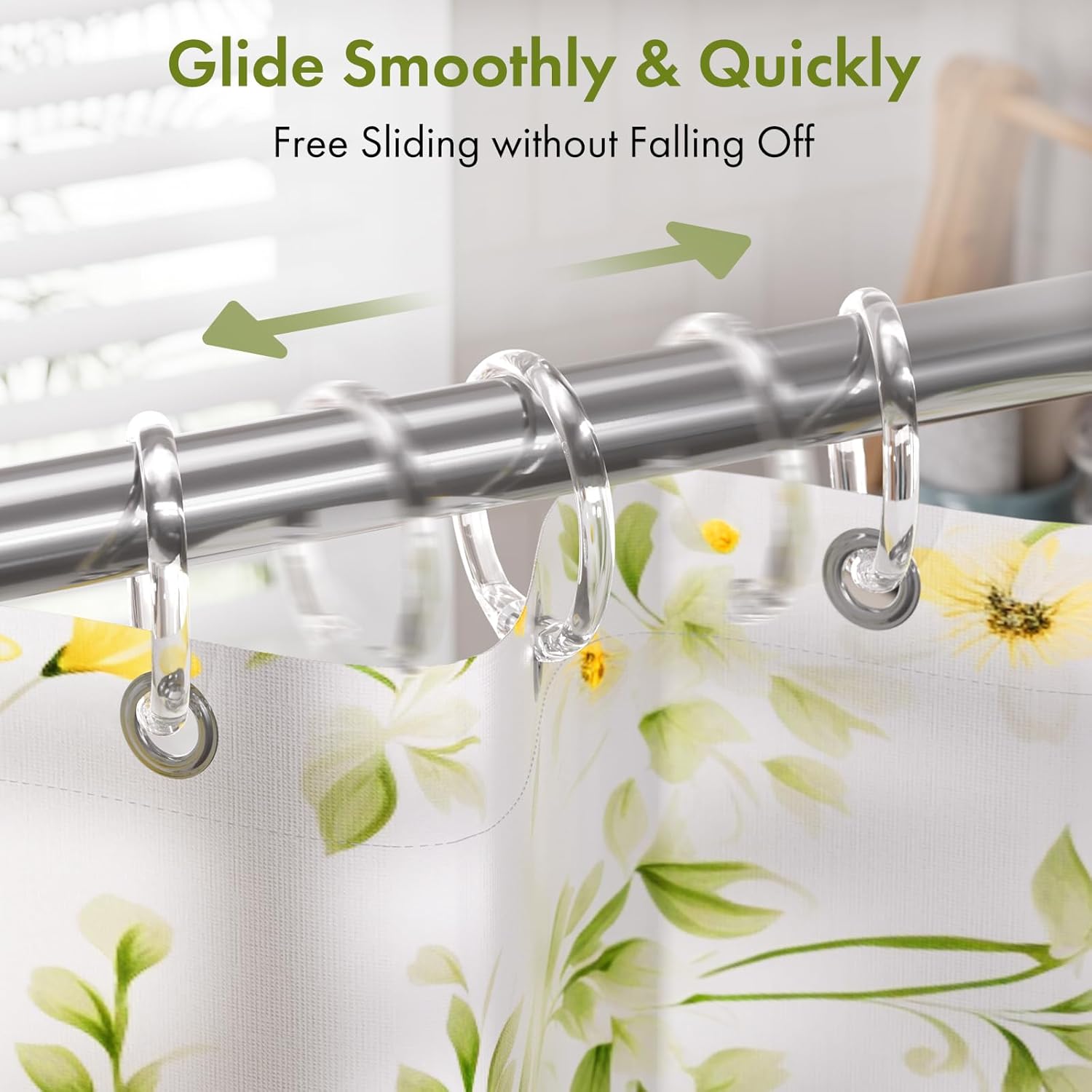 Amazer Plastic Shower Curtain Rings, 24 Pcs Shower Curtain Hooks, O Shape Clear Shower Curtain Hooks Rings, Easy to Snap Closure, Shower Hooks for Shower Curtain and Liner Bathroom