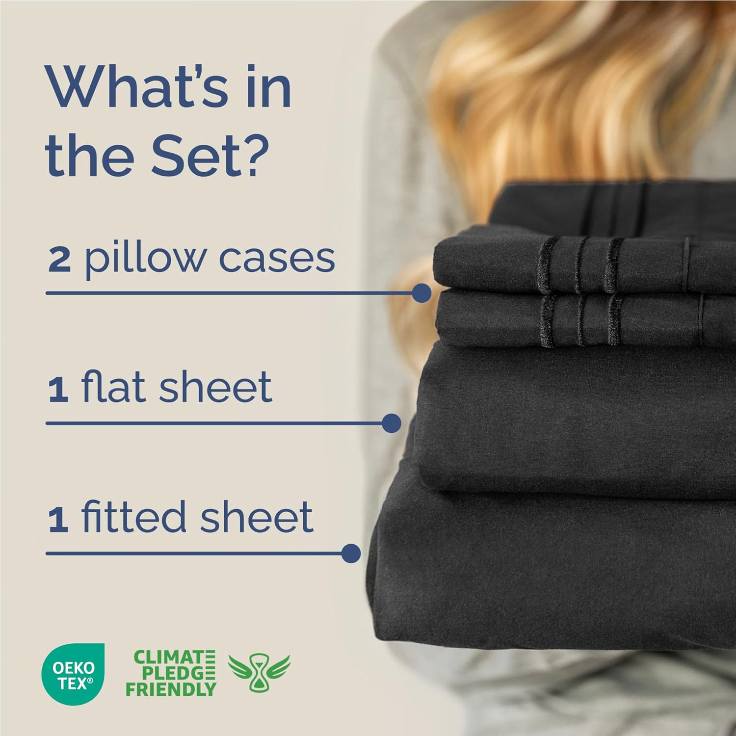 Full Size 4 Piece Sheet Set - Comfy Breathable & Cooling Sheets - Black