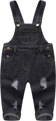 KIDSCOOL Toddler Baby Denim Overalls Ripped Holes Jean Bib Romper Jumpsuit