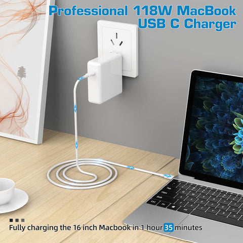 Mac Book Pro Charger - 118W USB C Charger Fast Charger Compatible with MacBook Pro, MacBook Air, M1 M2 M3 M4, iPad Pro, Samsung Galaxy and All USB-C Devices, 6.6ft USB C to C Cable