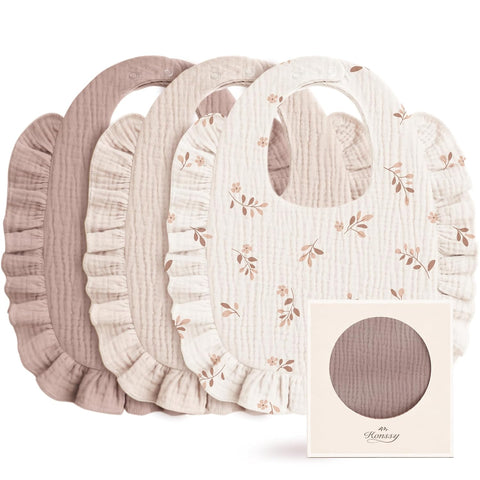 Konssy 3-Pack Muslin Baby Girl Bibs, 100% Cotton with Ruffle Trim