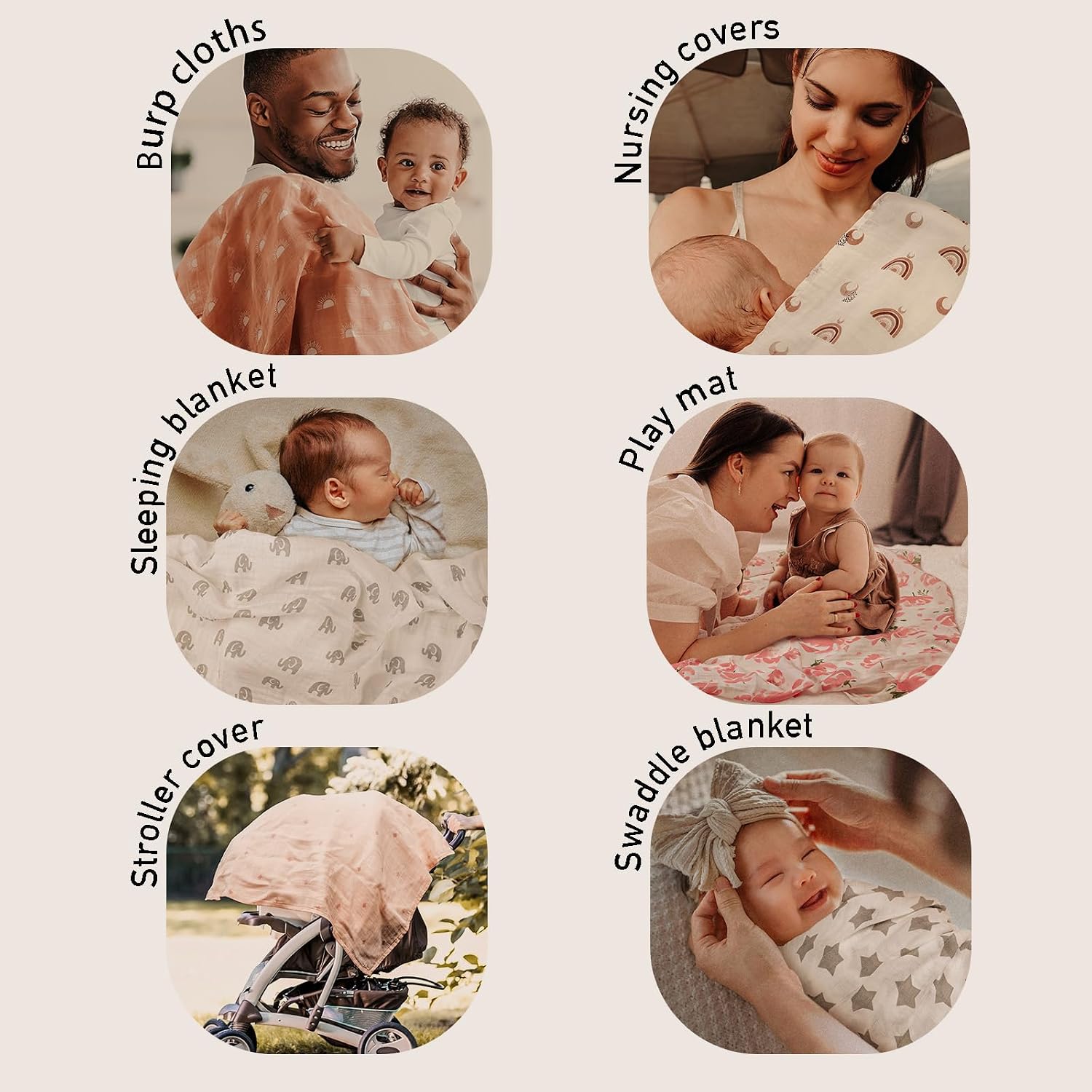 GLLQUEN BABY Muslin Swaddle Blankets 4Pk Receiving Blanket Large 35" x 40"