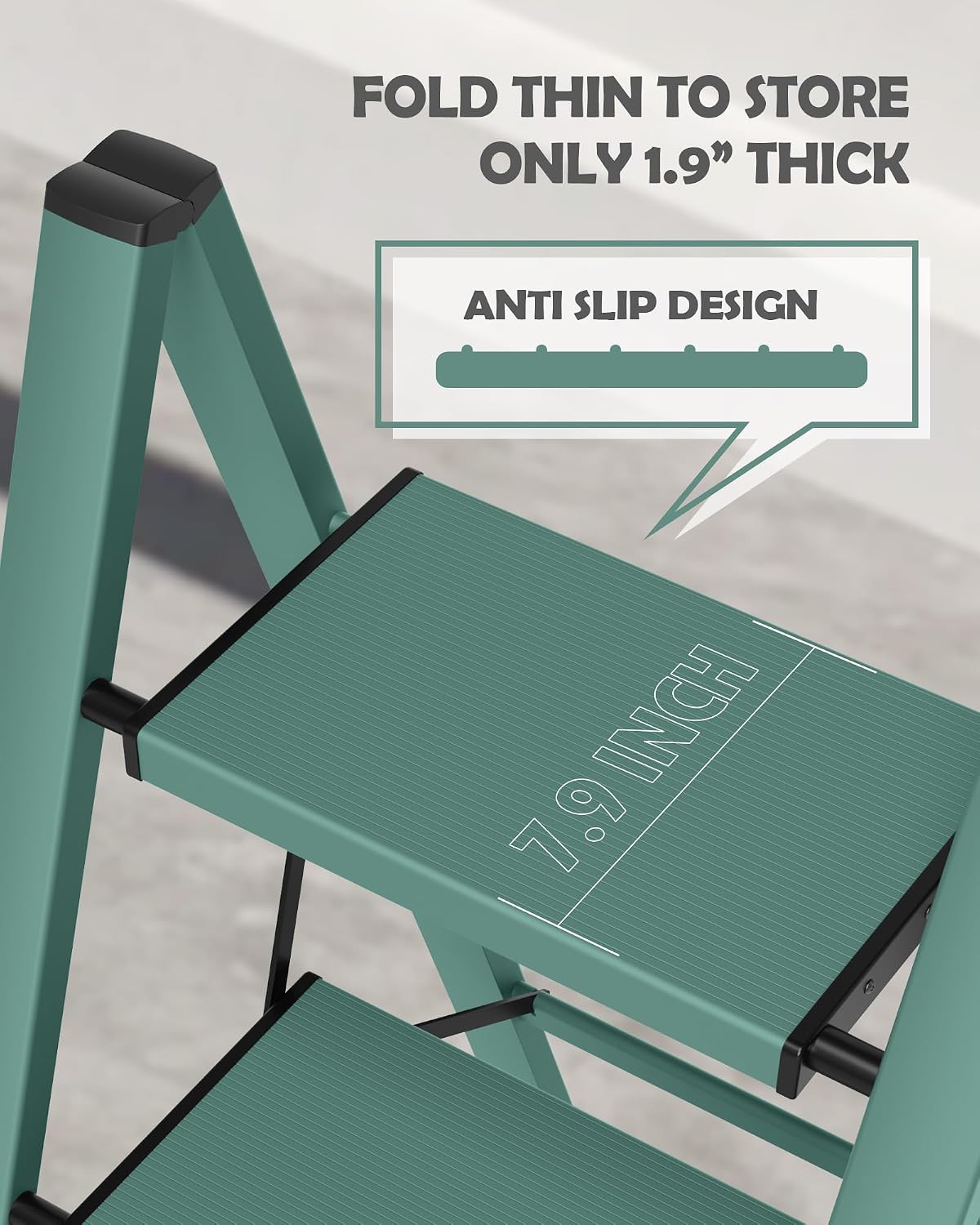 Taranta 3 Step Stool Foldable,Aluminum Step Ladder-Green