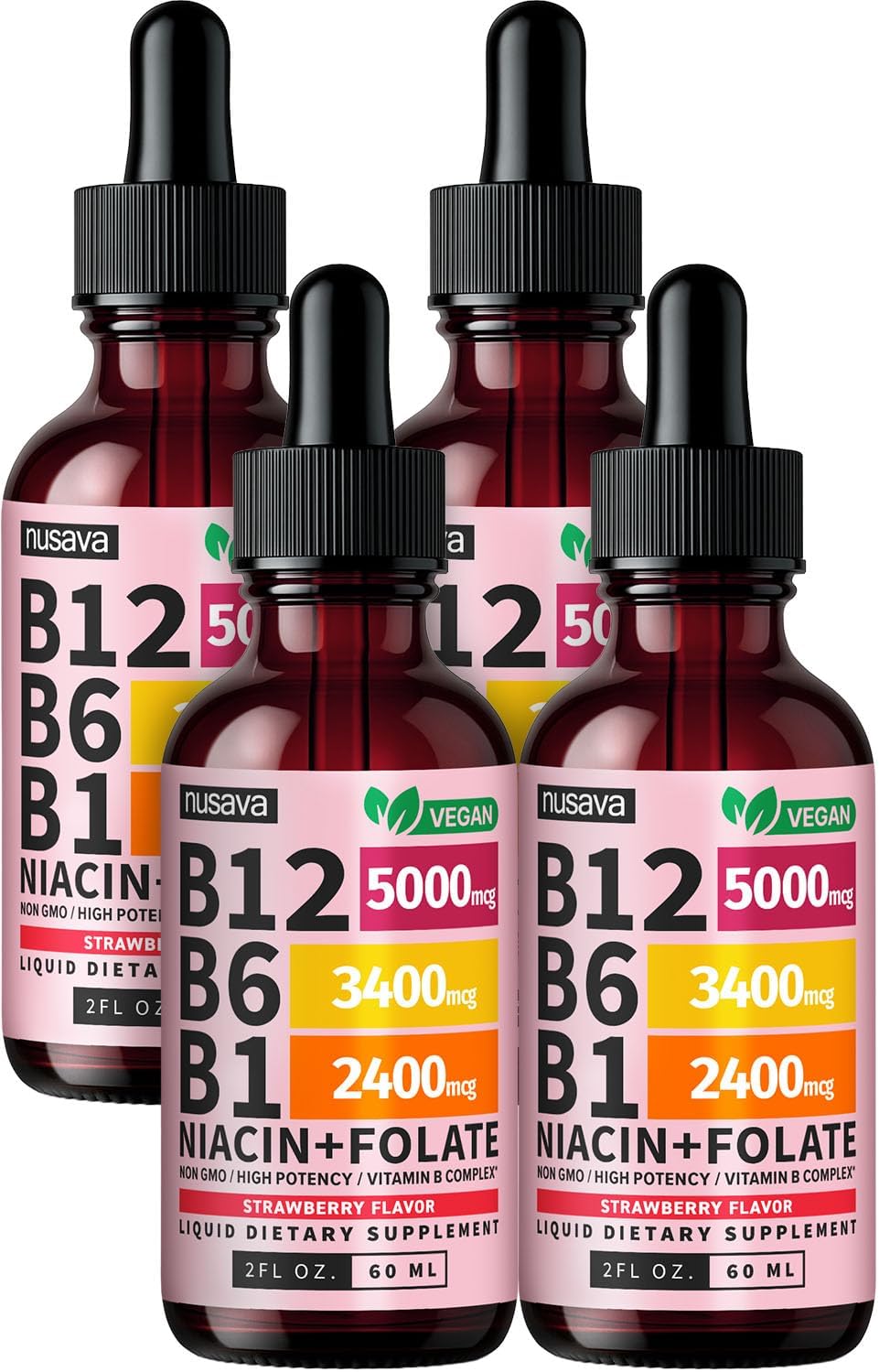 NUSAVA B12 Liquid Drops 5000mcg, Strawberry, Pack of 4