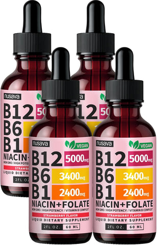 NUSAVA B12 Liquid Drops 5000mcg, Strawberry, Pack of 4
