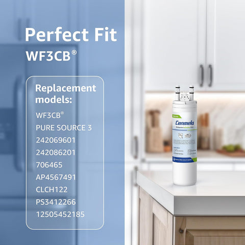 WF3CB Replacement Water Filter, Compatible with Frigidaire WF3CB, Pure Source 3, 706465, 242069601, 242086201, 242017800, WF425, Height 9 inches, Pack of 2