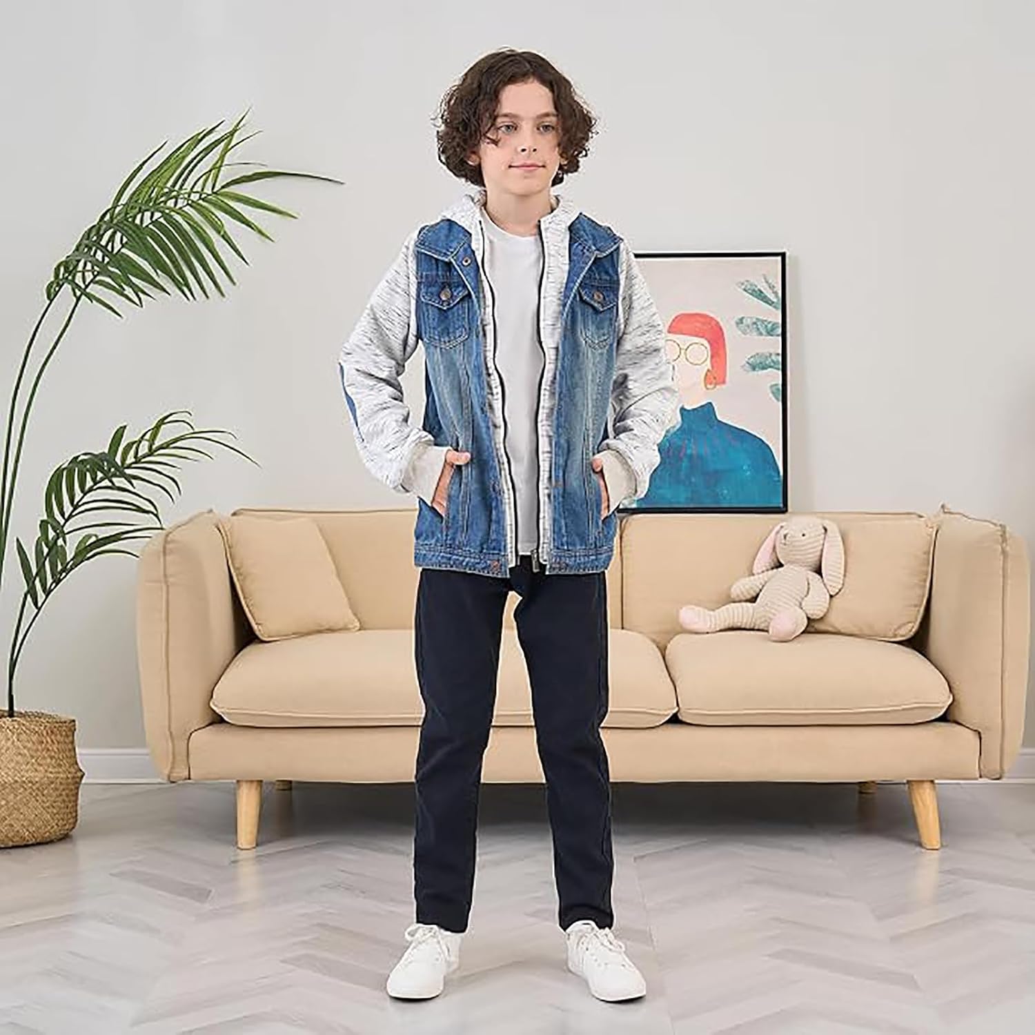 Mallimoda Kids Boys Girls Hooded Denim Jacket