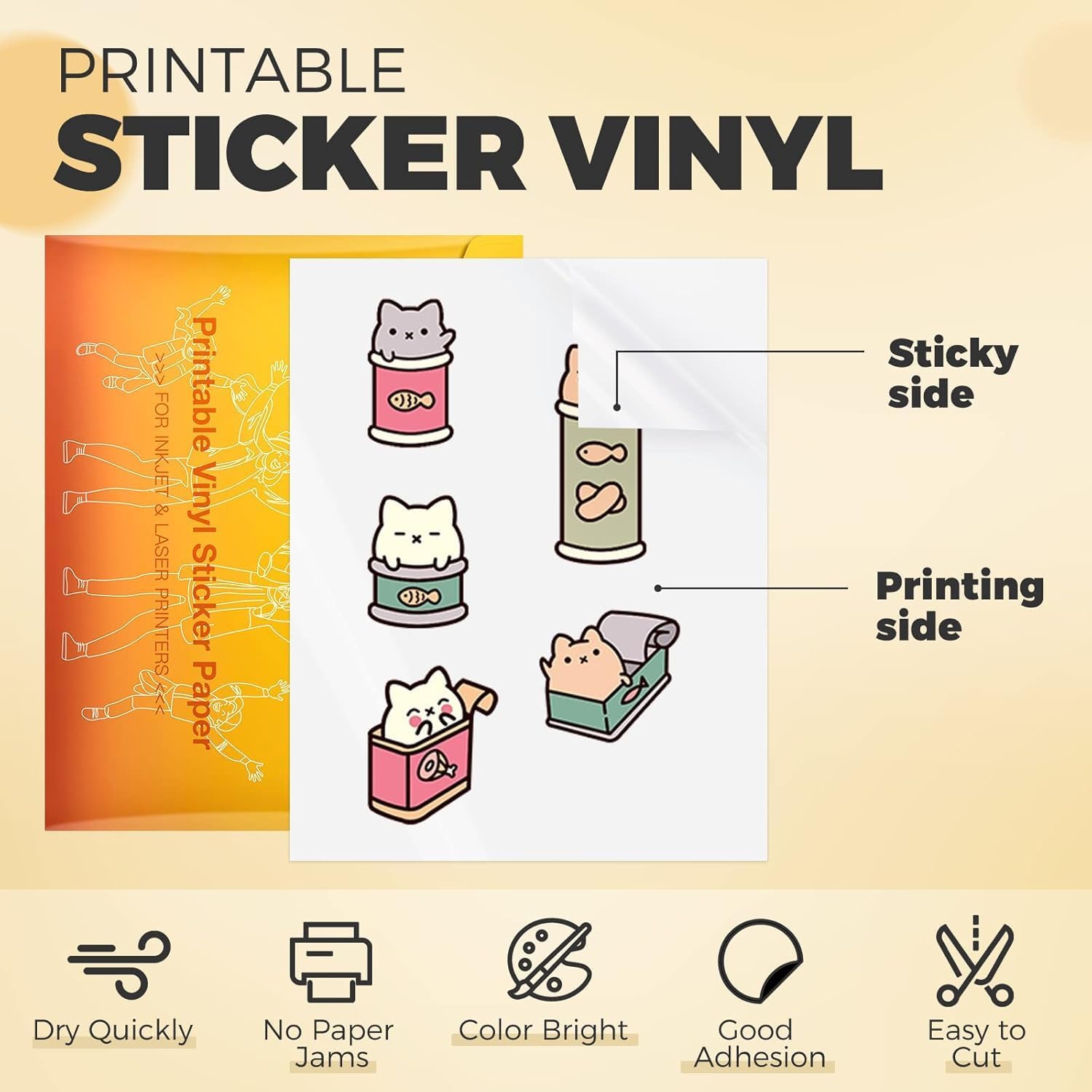 HTVRONT Printable Vinyl Sticker Paper, Glossy White, 8.5"x11", 55 Sheets
