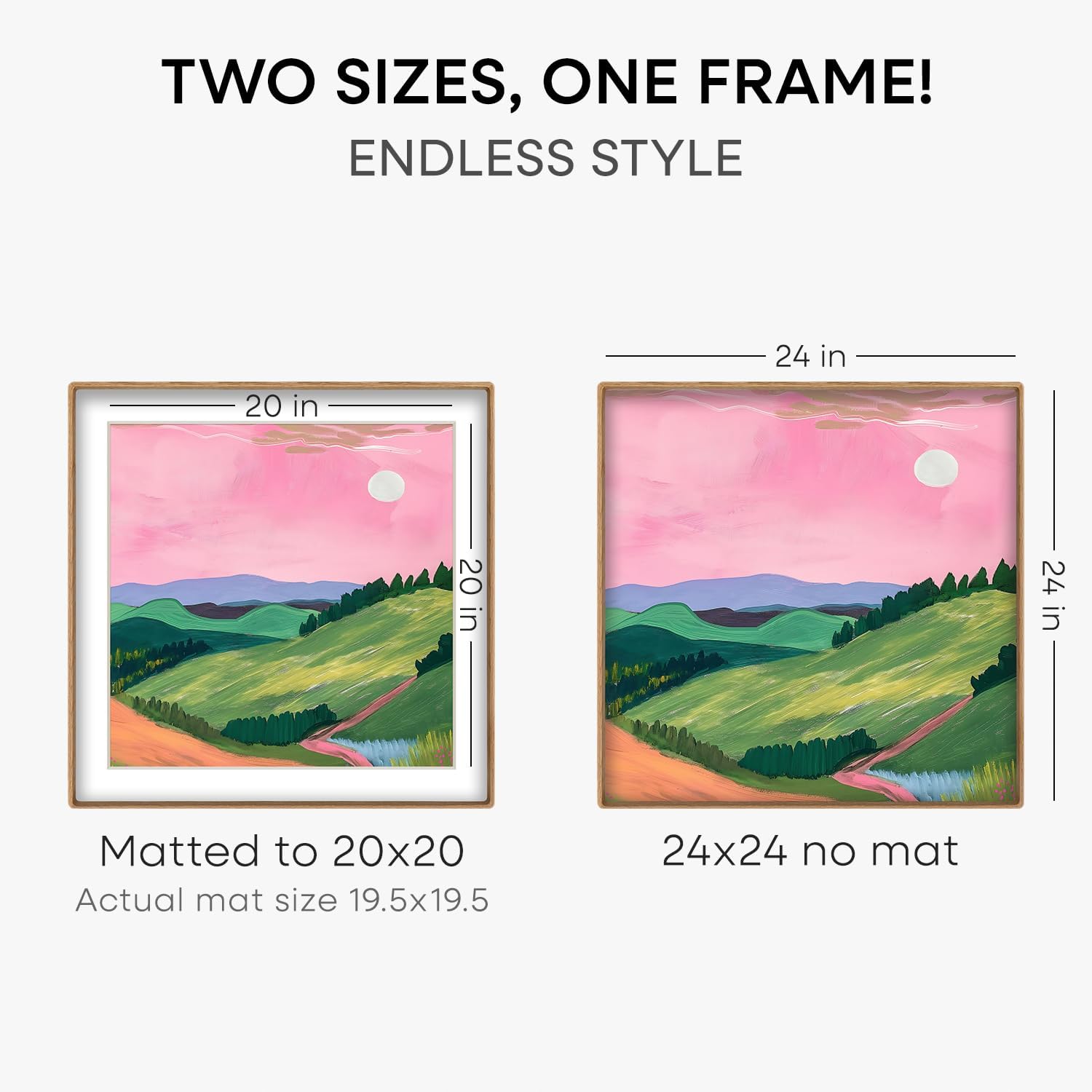 Homeforia 24x24 Mortise&Tenon Natural Oak Picture Frame, 20x20 Mat, Glass