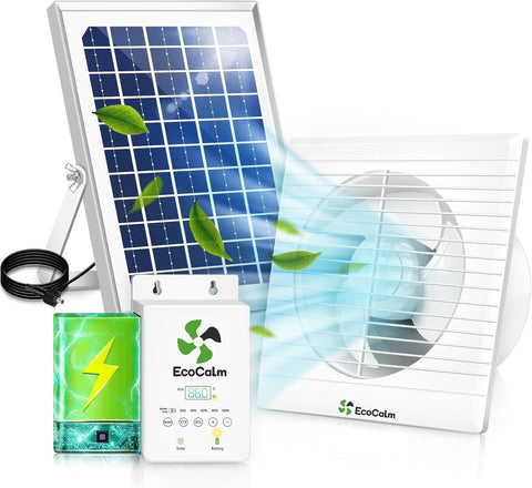 Solar Powered Fan 6" with Thermostat and Battery for Chicken Coop