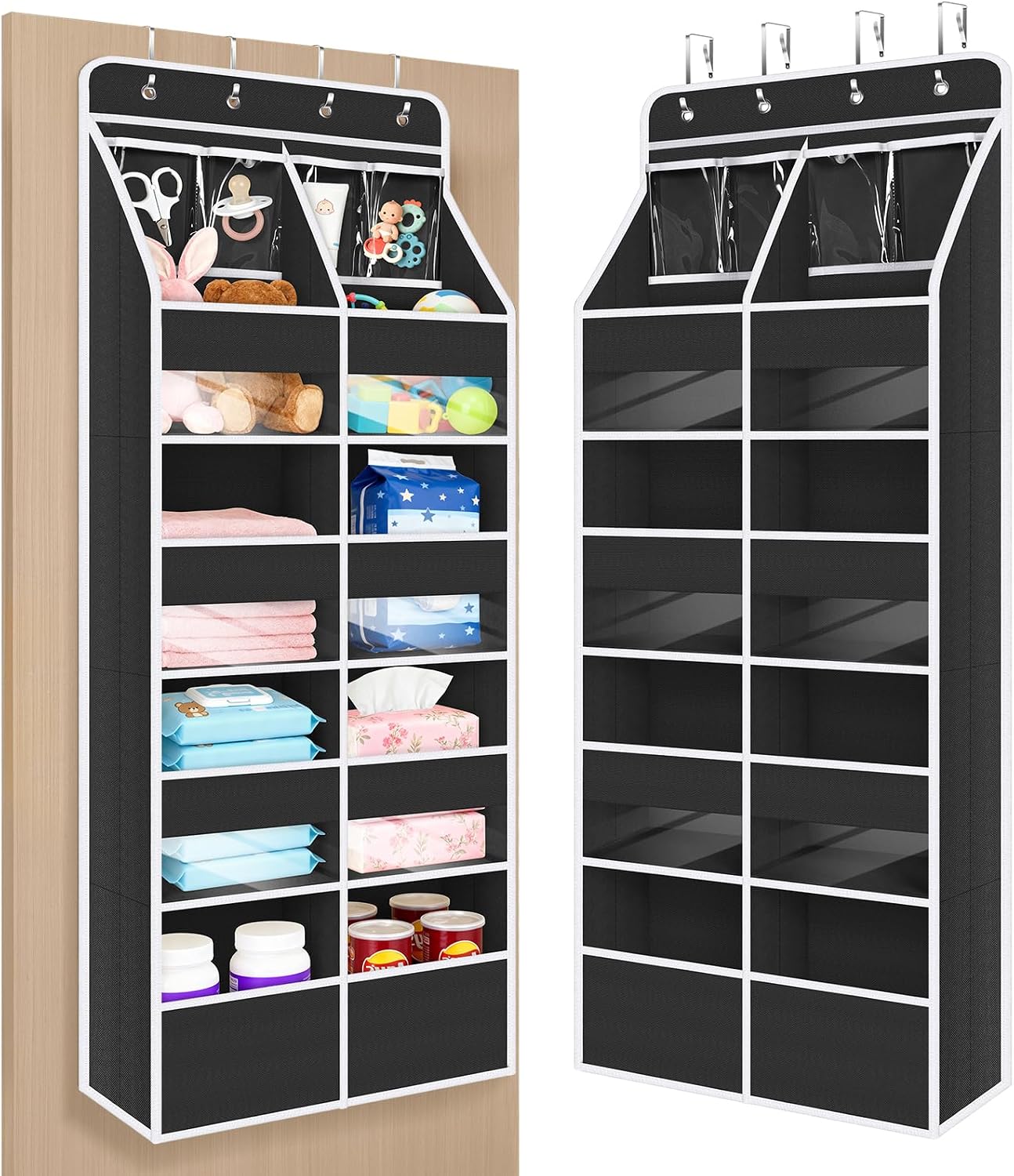 Univivi Upgraded Over the Door Organizer for Baby Nursery, Black, 5-Shelf