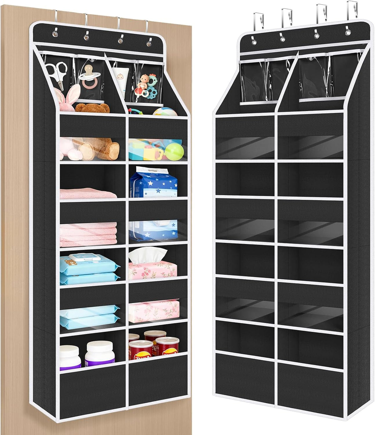 Univivi Upgraded Over the Door Organizer for Baby Nursery, Black, 5-Shelf