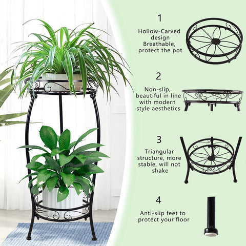 MOCORY Plant Stand Indoor Outdoor, 2 Tier 27.1" Tall Metal, Black