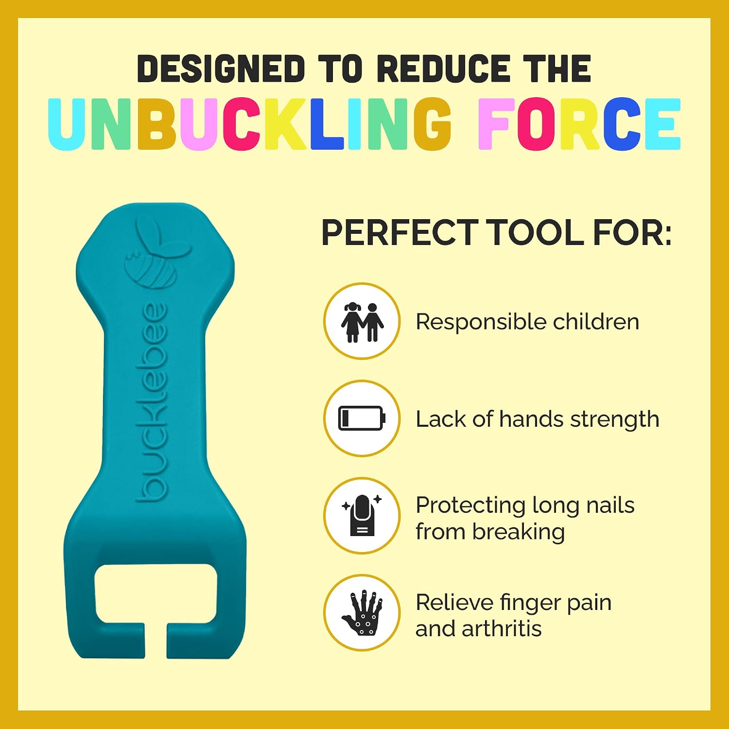 Bucklebee Easy Car Seat Buckle Release Aid for Children Unbuckle Car Seat Release Tool - Button Pusher - Opener for Nails - Buckle Release Tool (2 Packs Teal)