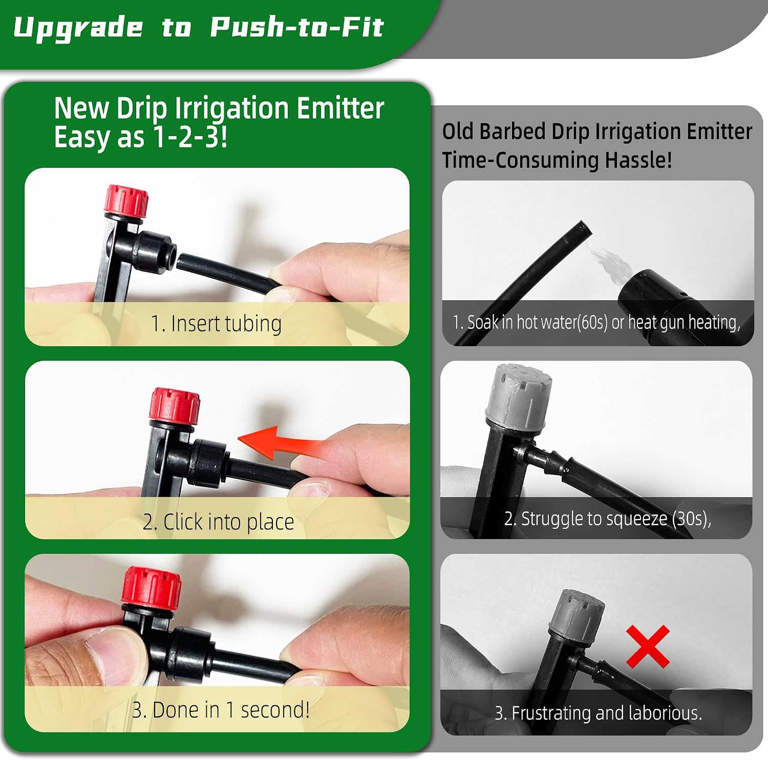 10PCS Push-to-Fit Drip Irrigation Emitters for 1/4 inch Irrigation Tubing, Adjustable 360 Degree Drip Emitter Sprayer with Stake, Irrigation Dripper Sprinklers for Drip Irrigation System