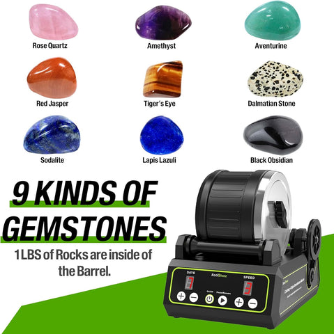 C1 Pro Brushless Rock Tumbler Kit - Professional Large 2.5LB Capacity, Up to 3X More Durable, Ultra Long Working Life Rotary Polisher with Full Accessories & Memory Function, Ideal for Adults