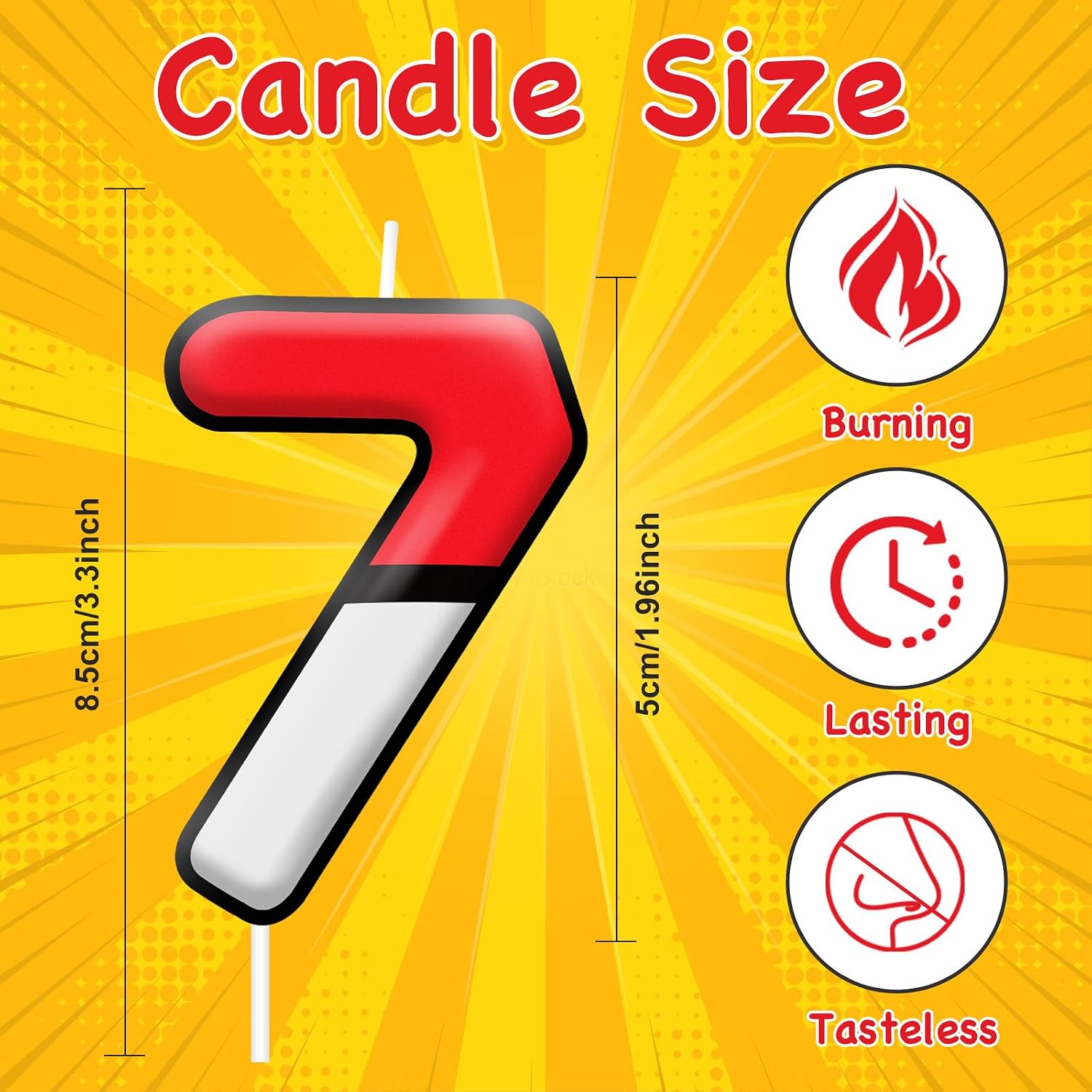 Number 7 Cartoon Candle Red and White Birthday Cake Candle Numeral for Animated Birthday Decoration Cartoon Party Supplies (Number 7)