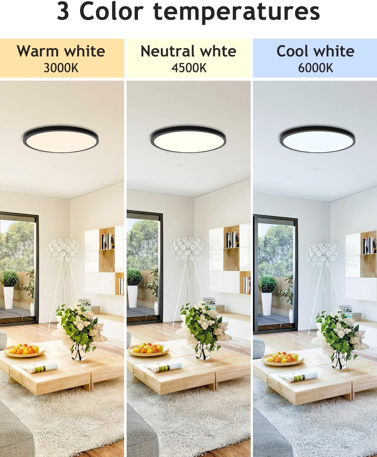 hepside 4PACK Flush Mount LED Ceiling Light Fixture Black, 12Inch 28Watt, Dimmable & 3000K-4500K-6000K Ceiling Lamp 3200LM Low Profile Ceiling Light for Kitchen Bedroom Hallway Porch