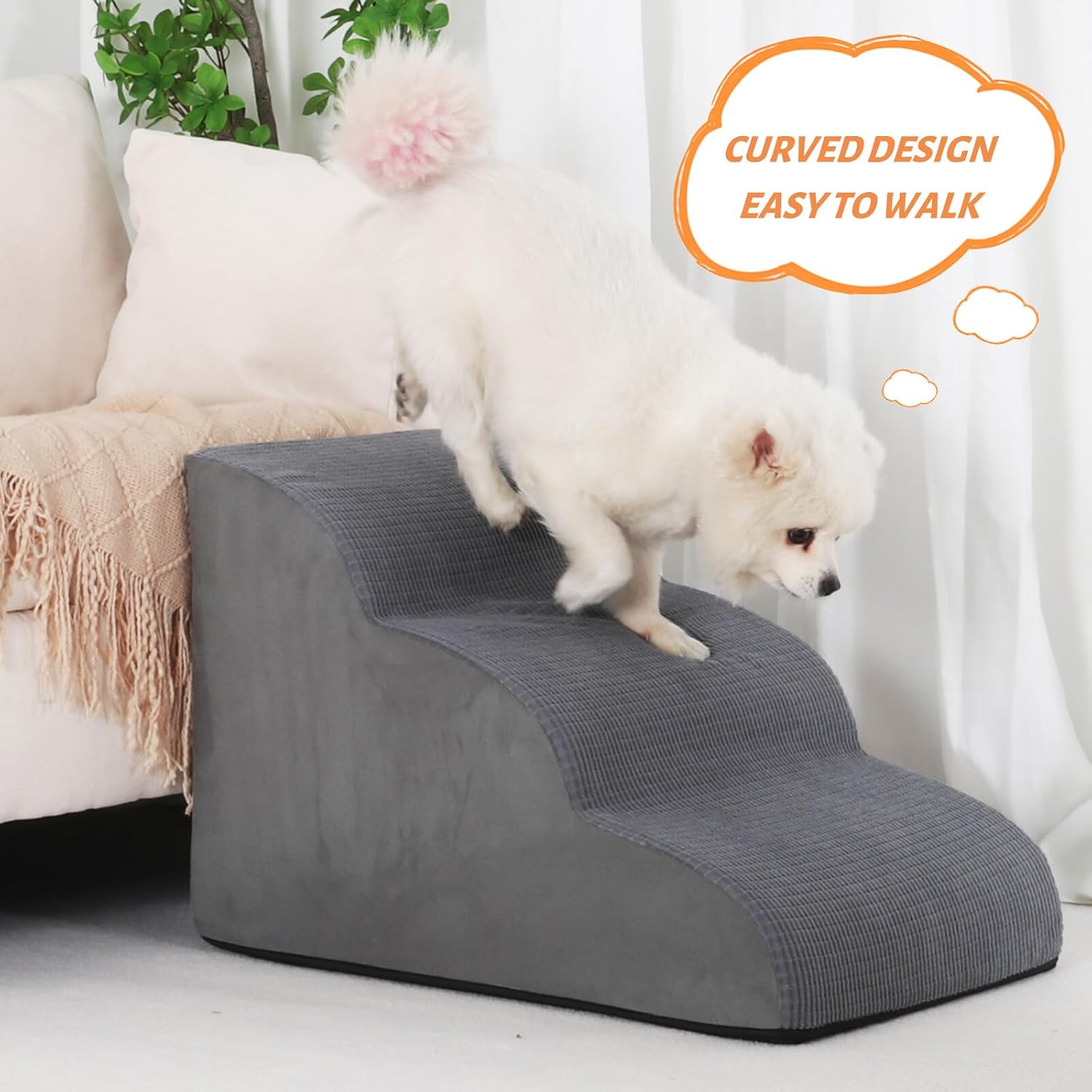 Aodisman Dog Stairs for Small Dogs and Cats,3-Step Pet Ramp for Bed & Couch