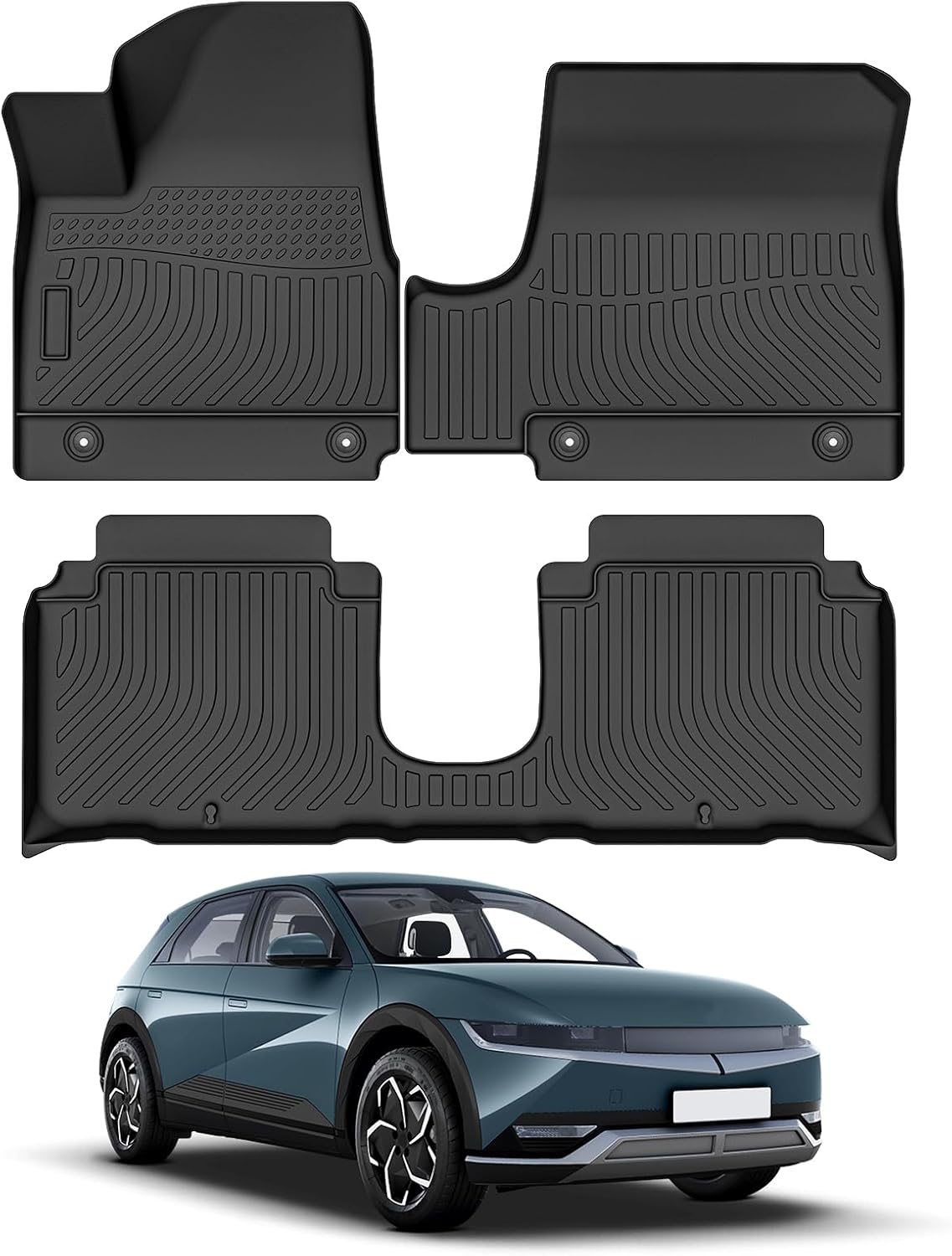 Floor Mats Custom Fit for Hyundai Ioniq 5 with Movable Console 2022 2023 2024 2025 Accessories All Weather Floor Liner Front & Rear 2 Rows Car Carpet Protection TPE Odorless
