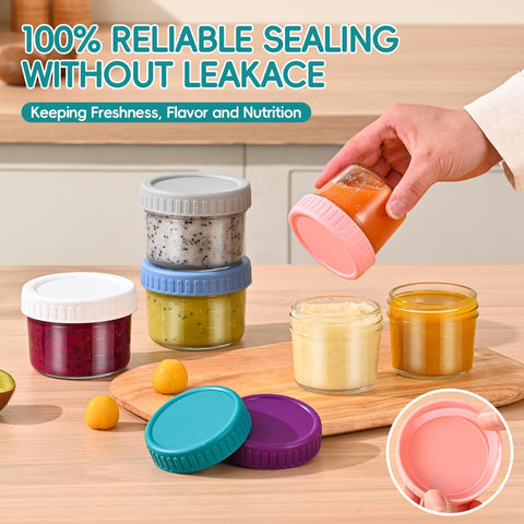 Dehov 6-Piece Glass Baby Food Containers with Lids,4&8 OZ Small Glass Freezer Safe Baby Food Storage Jars,Leak Proof Baby Food Grade Puree Containers