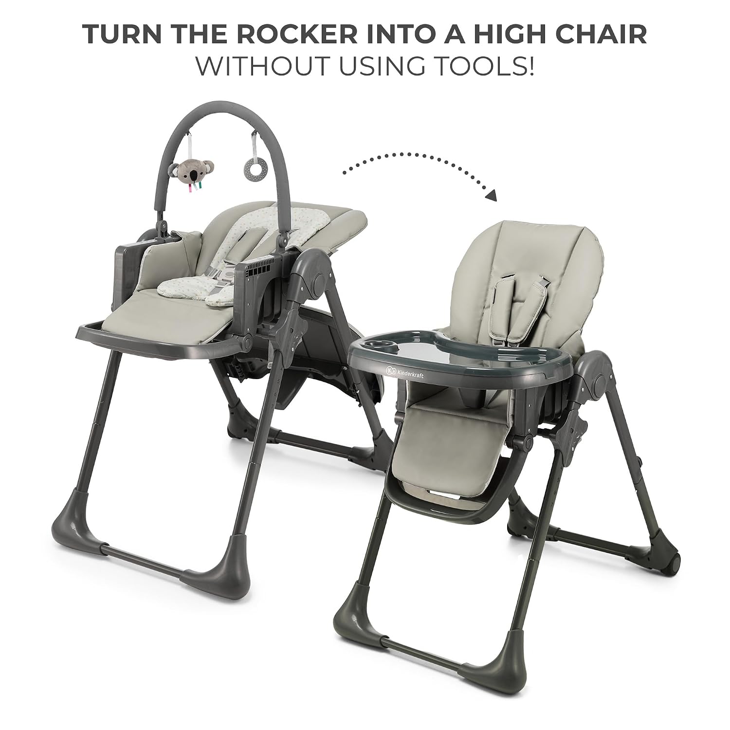 Kinderkraft Tummie 2-in-1 High Chair, Gray