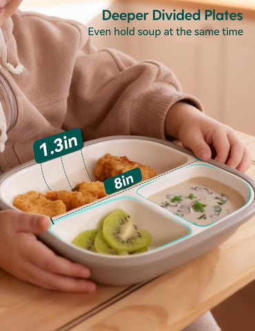 Babelio 8" Toddler Ceramic Plates with Silicone Suction Sleeves, 3 Pack