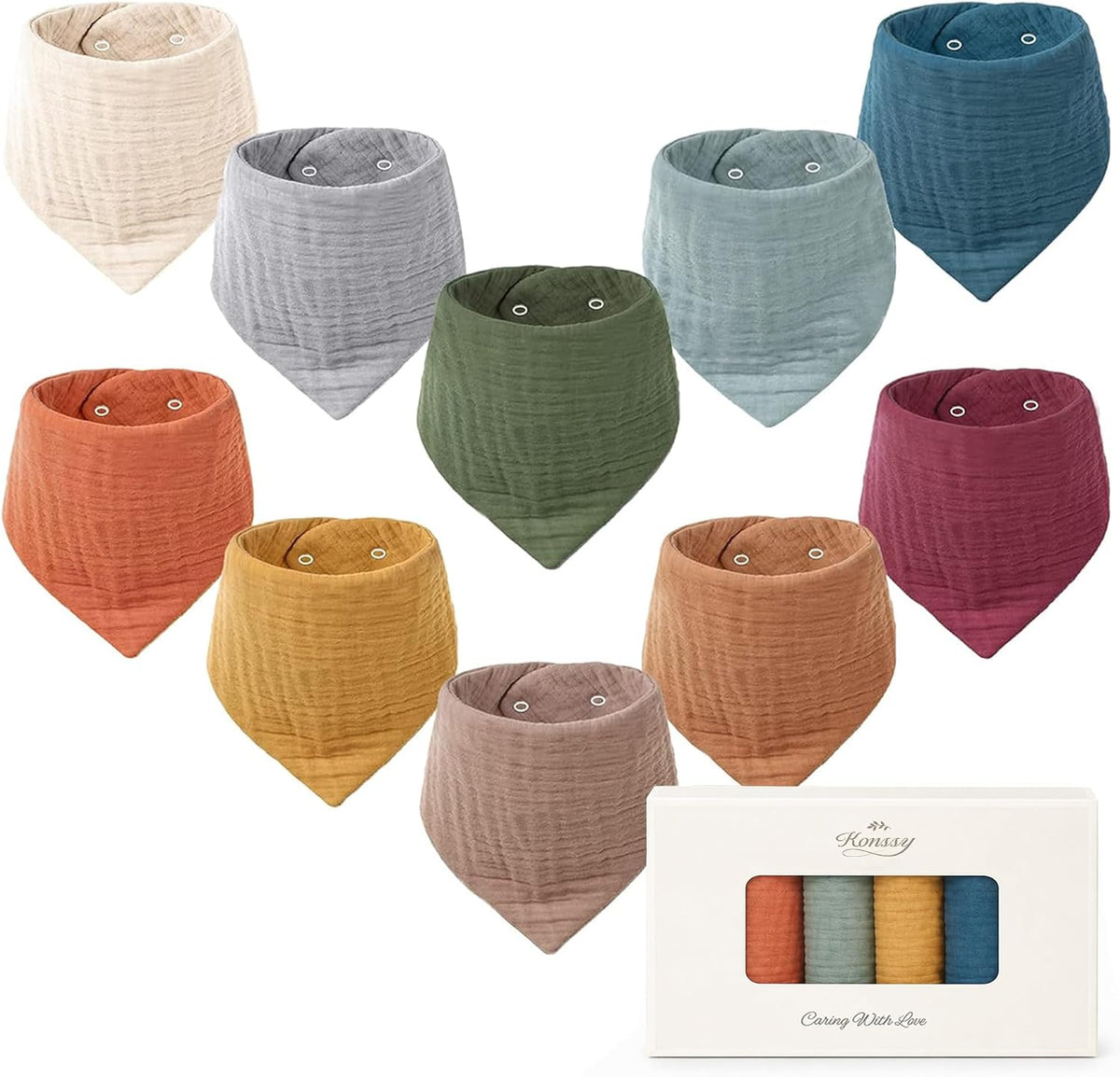 Konssy 10 Pack Baby Muslin Bandana Bibs for Drooling and Teething