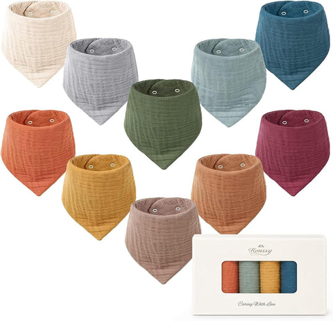 Konssy 10 Pack Baby Muslin Bandana Bibs for Drooling and Teething