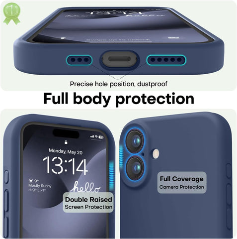 LOVE 3000 Designed for iPhone 16 Case, Premium Silicone with [Soft Anti-Scratch Microfiber Lining] Shockproof Protective Phone Case for Men Women Girls 6.1", Navy Blue