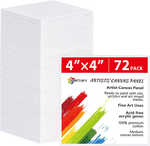 Simetufy 72 Pcs 4x4inch Mini Canvas Boards for Painting, Square Art Panels