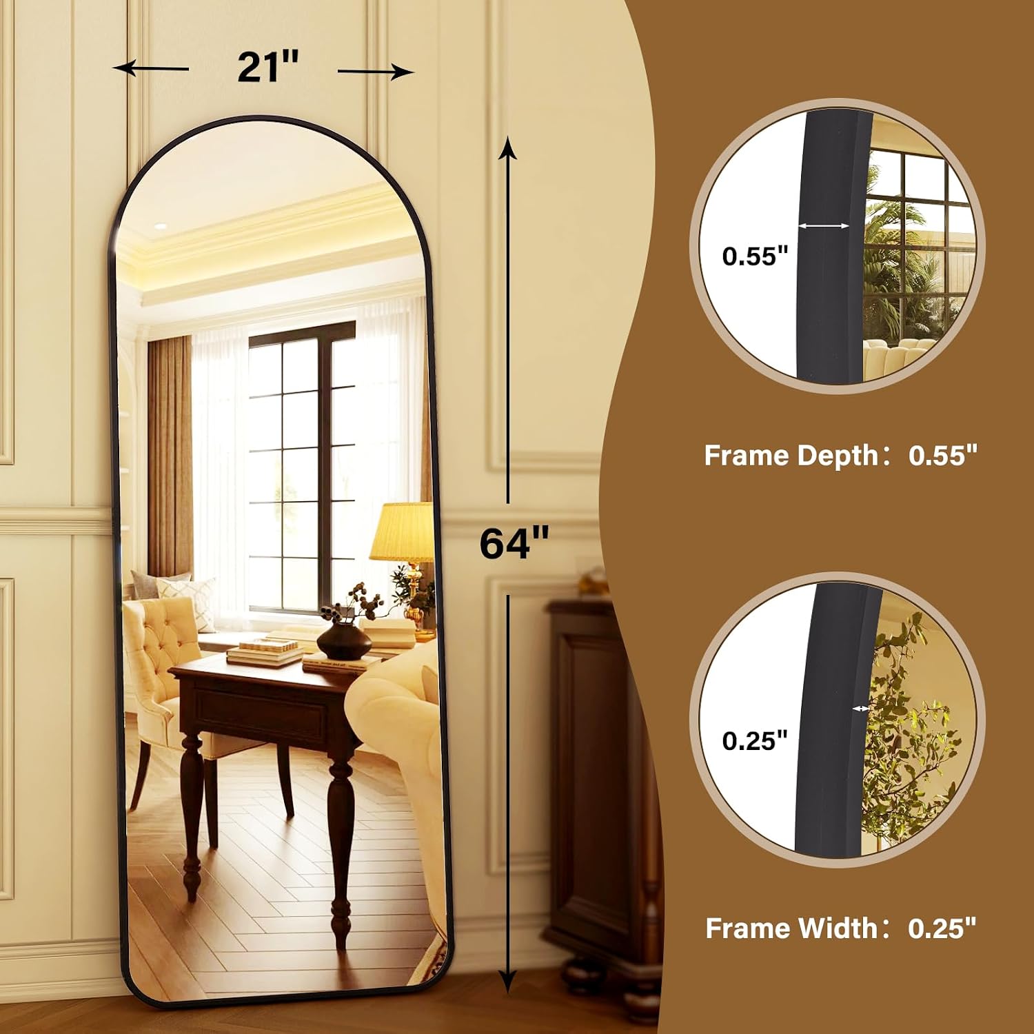 HARRITPURE 64"x21" Arched Full Length Mirror Floor Mirrors