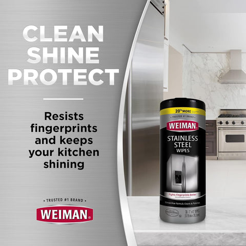 Weiman Stainless Steel Cleaner Wipes (4 Pack) Removes Fingerprints, Residue, Water Marks and Grease from Appliances - Works Great on Refrigerators, Dishwashers, Ovens, and Grills